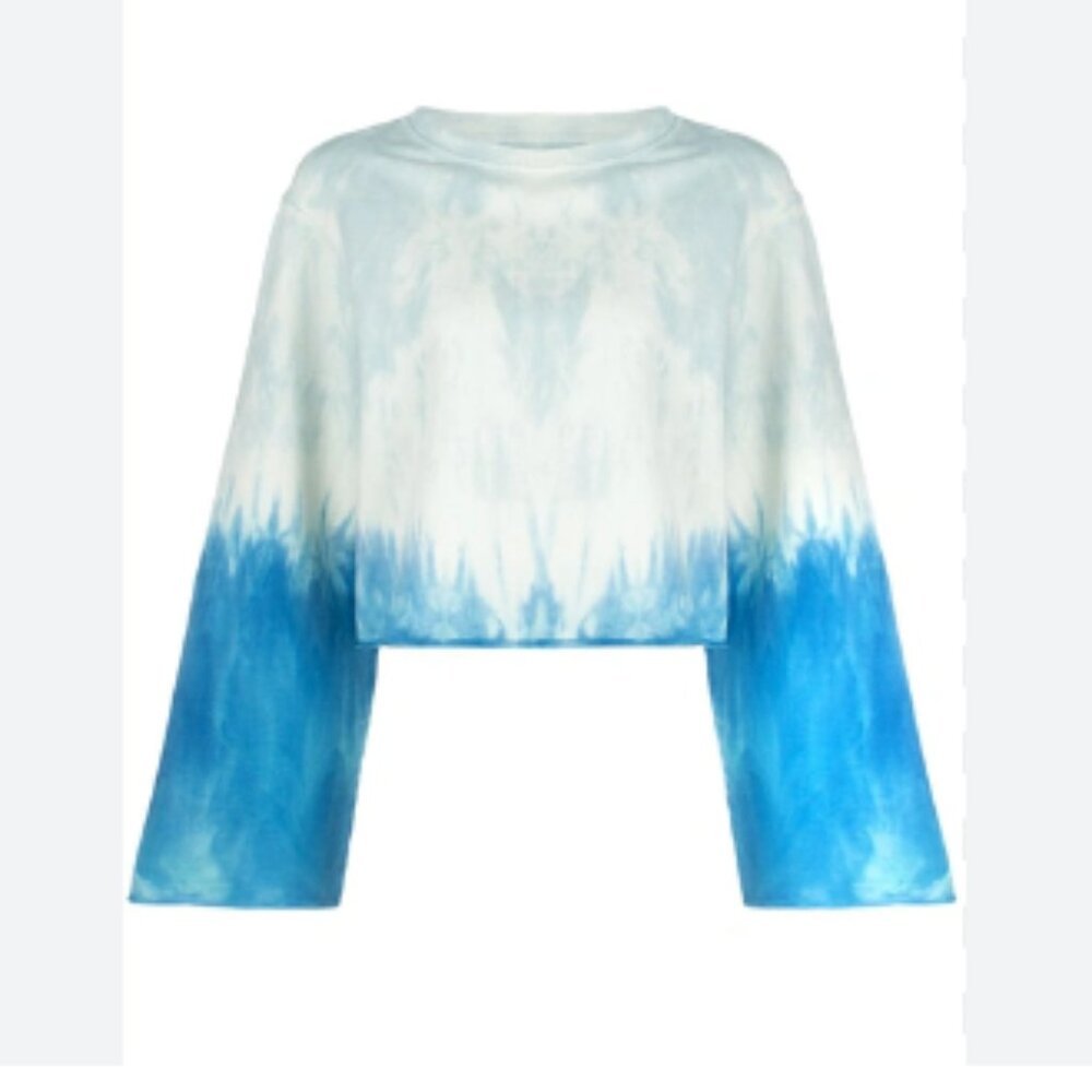 Apparis Blue and White Tie-Dye Cropped Sweatshirt